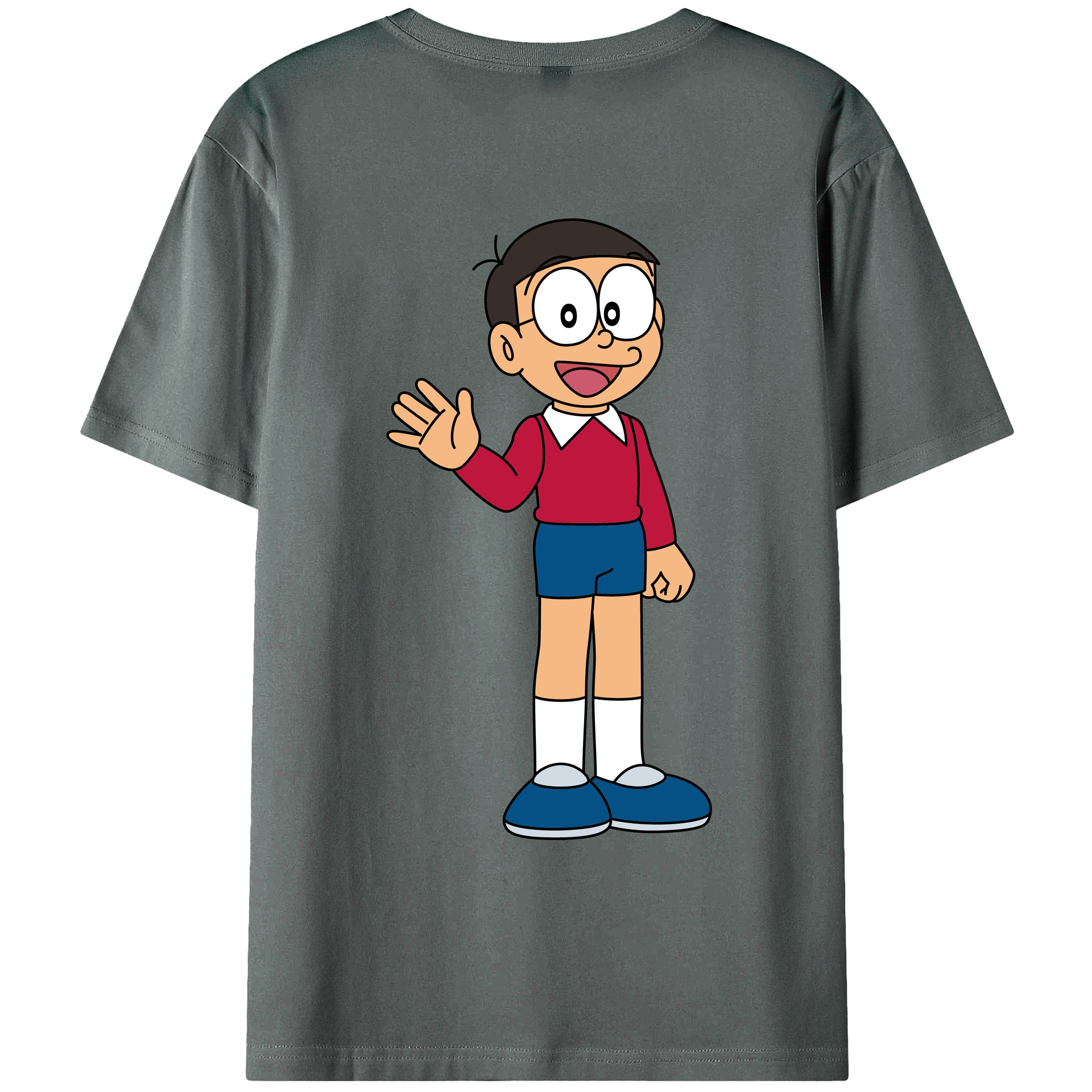 （画像用） ドラえもん 野比 のび太 Doraemon Nobita Nobi 綿100％ メンズ半袖Tシャツ（バックプリント） 通気性